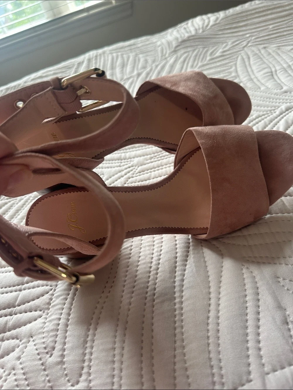 J. Crew Suede Ankle-Strap Block Heel Sandals - Blush